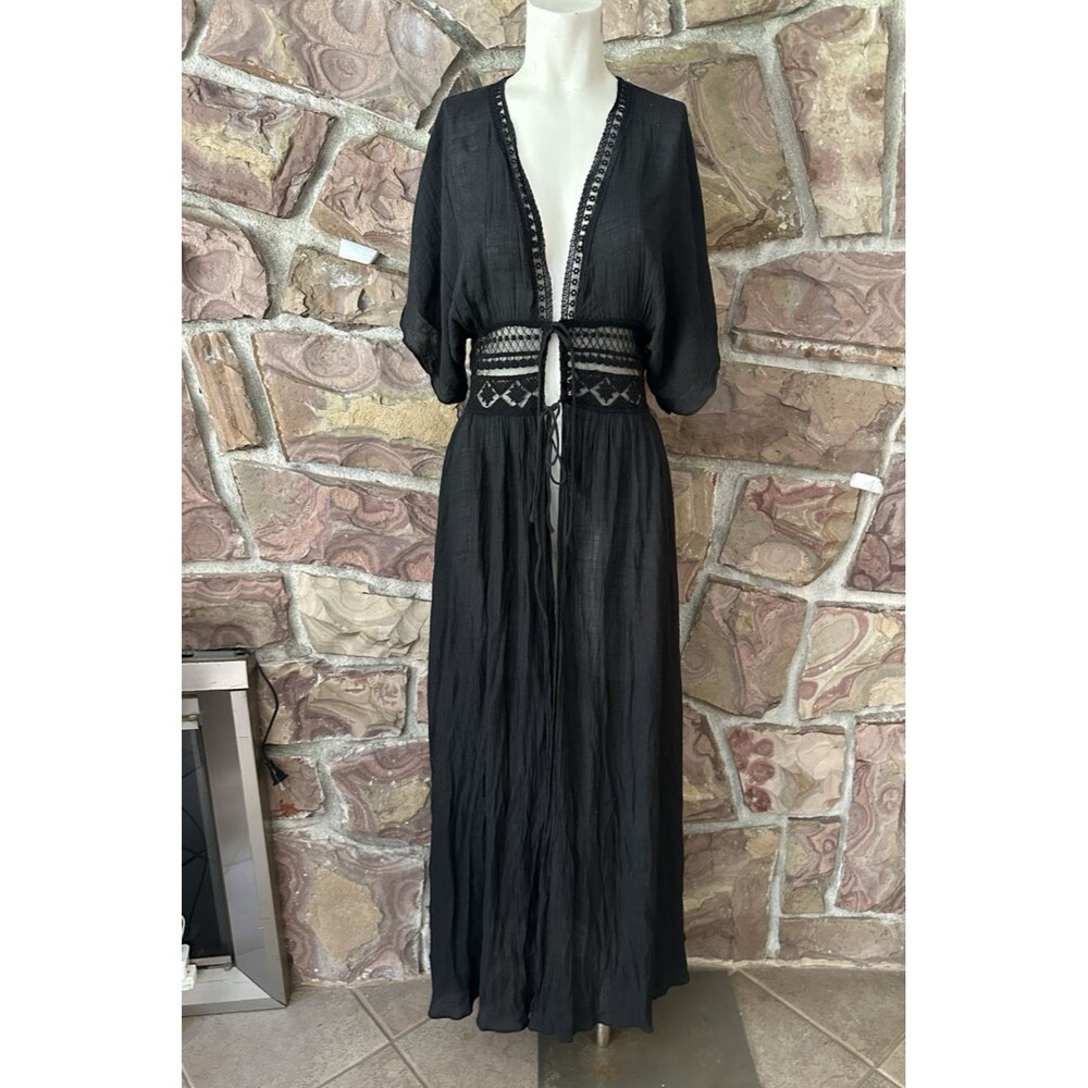 Black Empire Maxi Dress Gauzy Goth Whimsigoth Lace Up Long sheer Small witchy